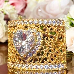 4.10ctw Strontium Titanate and White Zircon 18k Gold over 925 Silver Heart Ring
